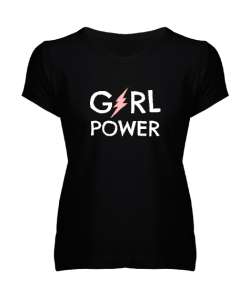 Girl Power - Kız Gücü V2 Siyah Kadın V Yaka Tişört