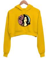 Girl Sarı Kadın Crop Hoodie Kapüşonlu Sweatshirt - Thumbnail