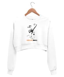 Girls Do It - Volleyball - Voleybol Beyaz Kadın Crop Sweatshirt