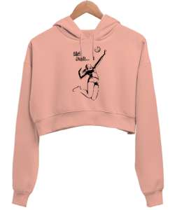 Girls Do It - Volleyball - Voleybol Yavru Ağzı Kadın Crop Hoodie Kapüşonlu Sweatshirt