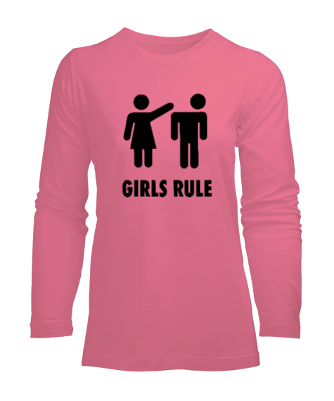 Girls Rule - Kızlar Kuralı Pembe Kadın Uzun Kol Tişört