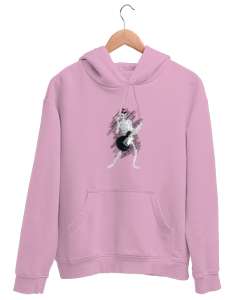 Gitar çalan kuru kafa Pembe Unisex Kapşonlu Sweatshirt