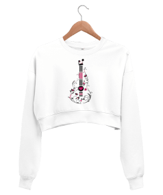 Gitar Desenli Kadın Crop Sweatshirt