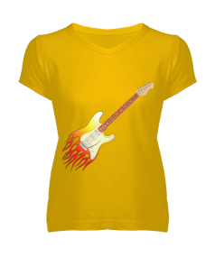 gitar kadın v yaka t-shirt Kadın V Yaka Tişört