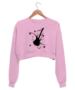 Gitar Pembe Kadın Crop Sweatshirt