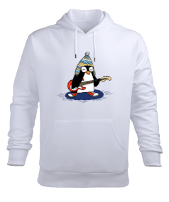 GİTAR TUTAN PENGUEN BASKILI ERKEK SWEATSHİRD Erkek Kapüşonlu Hoodie Sweatshirt