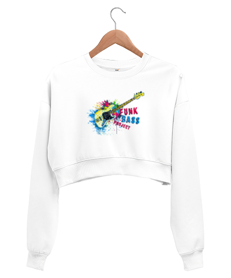 Tisho - Gitar ve Müzik - Funk Bass -Grafiti Beyaz Kadın Crop Sweatshirt