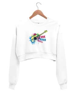 Gitar ve Müzik - Funk Bass -Grafiti Beyaz Kadın Crop Sweatshirt