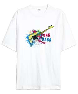 Gitar ve Müzik - Funk Bass -Grafiti Beyaz Oversize Unisex Tişört