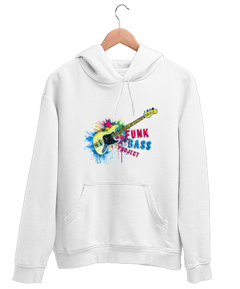 Tisho - Gitar ve Müzik - Funk Bass -Grafiti Beyaz Unisex Kapşonlu Sweatshirt