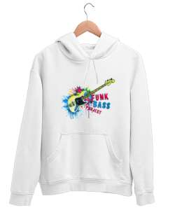 Gitar ve Müzik - Funk Bass -Grafiti Beyaz Unisex Kapşonlu Sweatshirt