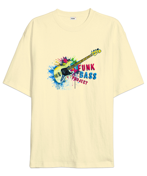 Tisho - Gitar ve Müzik - Funk Bass -Grafiti Krem Oversize Unisex Tişört