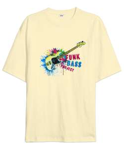 Gitar ve Müzik - Funk Bass -Grafiti Krem Oversize Unisex Tişört