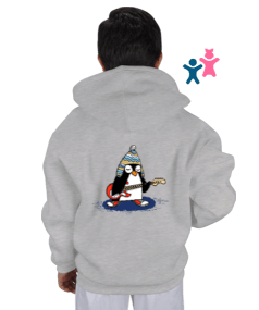 Gitarist penguen Çocuk Kapüşonlu Hoodie Fermuarlı