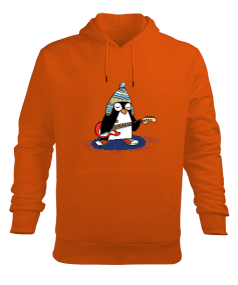 Gitarist Penguen Erkek Kapüşonlu Hoodie Sweatshirt