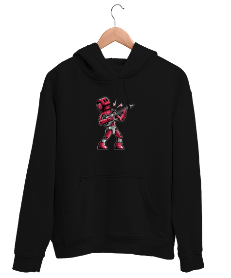 Tisho - Gitarist Robot Siyah Unisex Kapşonlu Sweatshirt