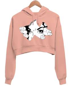 Gizlenen gözler Yavru Ağzı Kadın Crop Hoodie Kapüşonlu Sweatshirt