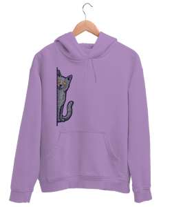 Gizlenen Kedi Lila Unisex Kapşonlu Sweatshirt