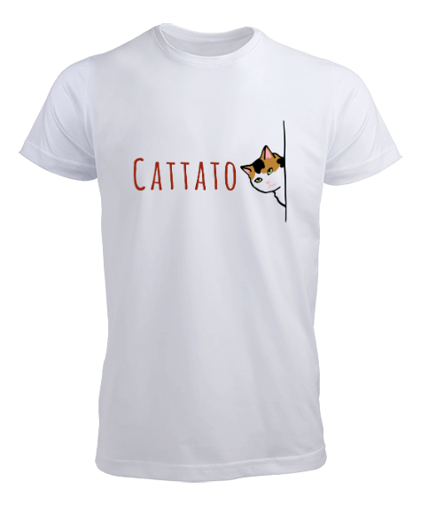 Tisho - Gizlenmiş Kedi - Cattato Beyaz Erkek Tişört