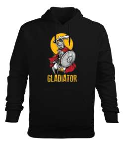 Gladyatör baskılı Siyah Erkek Kapüşonlu Hoodie Sweatshirt