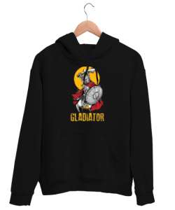 Gladyatör baskılı Siyah Unisex Kapşonlu Sweatshirt