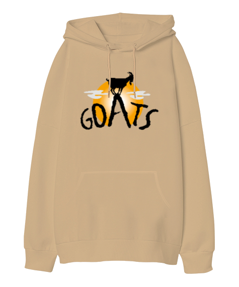 Goats - Keçi Camel Oversize Unisex Kapüşonlu Sweatshirt