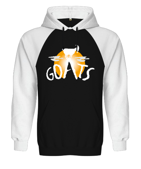 Goats - Keçi Siyah/Beyaz Orjinal Reglan Hoodie Unisex Sweatshirt