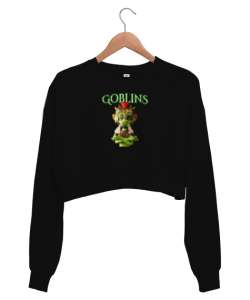 Goblin - Küçük Yaratık Siyah Kadın Crop Sweatshirt