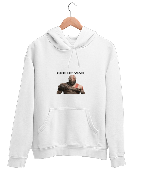 Tisho - god of war Beyaz Unisex Kapşonlu Sweatshirt