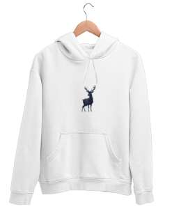 Göğsümdeki Geyik Beyaz Unisex Kapşonlu Sweatshirt