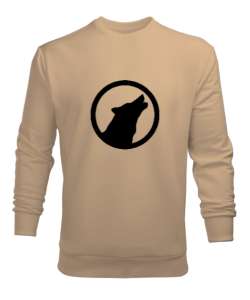 Göktürk Türk Bozkurt Yuvarlak İçinde Uluyan Kurt Camel Erkek Sweatshirt