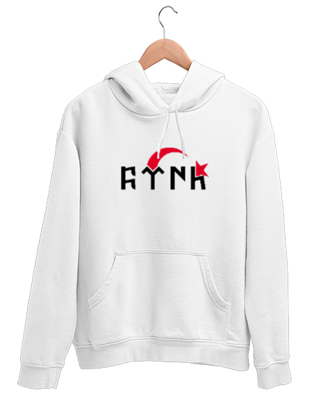 Tisho - Göktürk - Türk - Göktürkçe - Ay Yıldız Beyaz Unisex Kapşonlu Sweatshirt