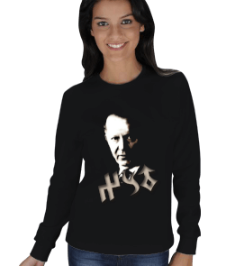 GÖKTÜRKÇE ATSIZ YAZILI VE ATSIZ BASKILI KADIN SWEATSHIRT