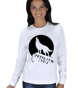 GÖKTÜRKÇE TANRI TÜRKÜ KORUSUN YAZILI KURT BASKILI KADIN SWEATSHIRT