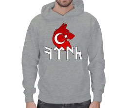 Göktürkçe TÜRK Yazılı Sweat Shirt Erkek Kapşonlu