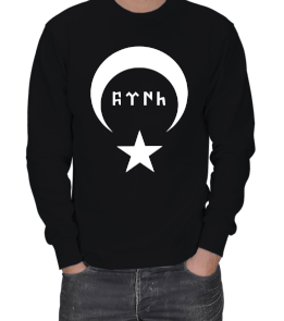 GÖKTÜRKÇE TÜRK YAZILI VE AYYILDIZ BASKILI ERKEK SWEATSHIRT