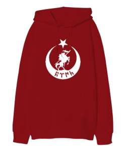 Göktürk,Göktürk logosu,Türkiye. Kırmızı Oversize Unisex Kapüşonlu Sweatshirt