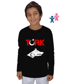 Göktürk,Göktürk logosu,Türkiye. Siyah Çocuk Unisex Uzunkollu