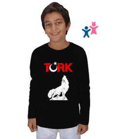 Göktürk,Göktürk logosu,Türkiye. Siyah Çocuk Unisex Uzunkollu