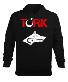 Göktürk,Göktürk logosu,Türkiye. Siyah Erkek Kapüşonlu Hoodie Sweatshirt