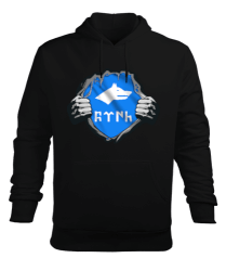 Göktürk,Göktürk logosu,Türkiye. Siyah Erkek Kapüşonlu Hoodie Sweatshirt