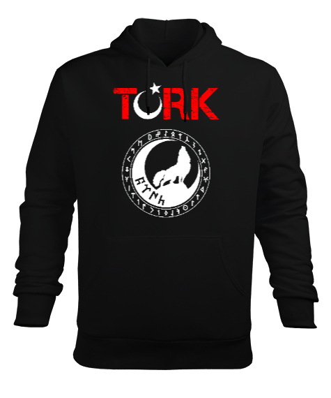 Göktürk,Göktürk logosu,Türkiye. Siyah Erkek Kapüşonlu Hoodie Sweatshirt