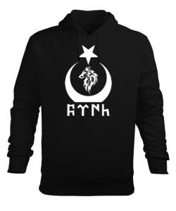 Göktürk,Göktürk logosu,Türkiye. Siyah Erkek Kapüşonlu Hoodie Sweatshirt