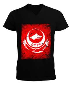 Göktürk,Göktürk logosu,Türkiye. Siyah Erkek Kısa Kol V Yaka Tişört