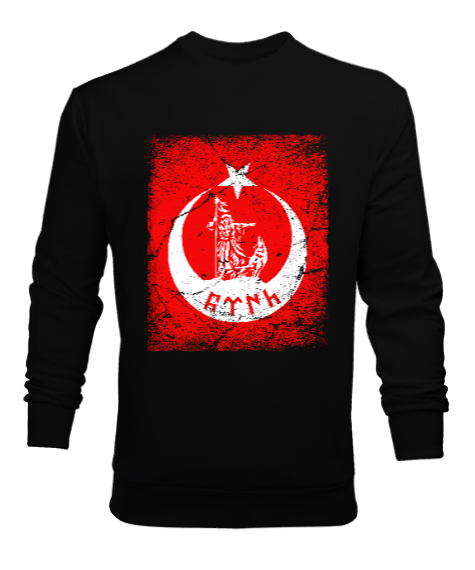 Tisho - Göktürk,Göktürk logosu,Türkiye. Siyah Erkek Sweatshirt