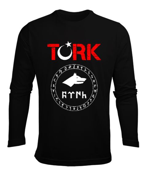 Göktürk,Göktürk logosu,Türkiye. Siyah Erkek Uzun Kol Yazlık Tişört