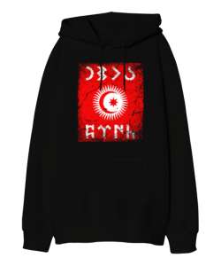 Göktürk,Göktürk logosu,Türkiye. Siyah Oversize Unisex Kapüşonlu Sweatshirt