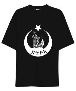 Göktürk,Göktürk logosu,Türkiye. Siyah Oversize Unisex Tişört