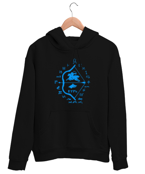 Tisho - Göktürk,Göktürk logosu,Türkiye. Siyah Unisex Kapşonlu Sweatshirt