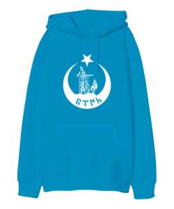 Göktürk,Göktürk logosu,Türkiye. Turkuaz Oversize Unisex Kapüşonlu Sweatshirt